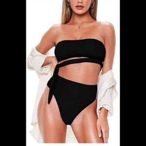 Bandeau Tie Waist High Waisted Bikini Swimsuit